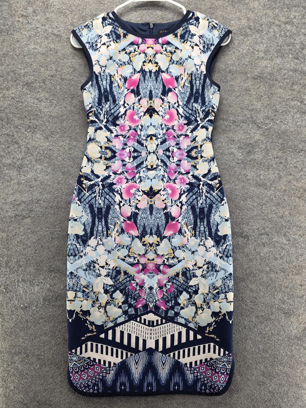 Antonio Melani Dress Womens 0 Multicolor Sheath Knee Length Floral Lined Stretch